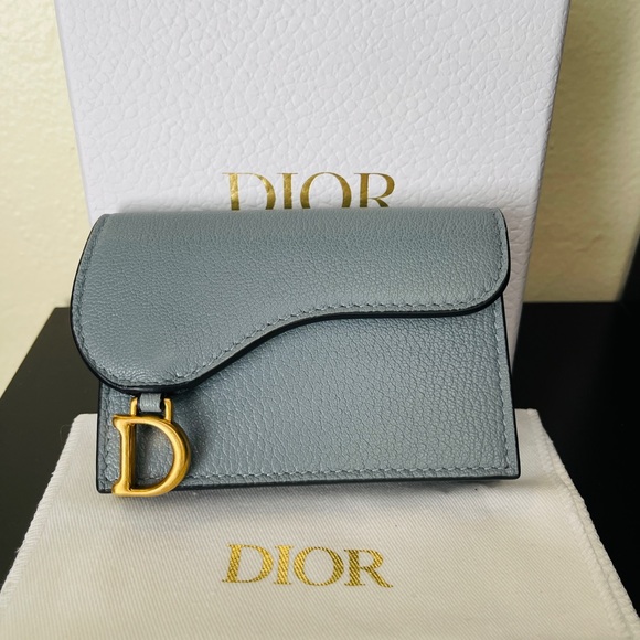 Authentic Brand New Christian Dior Cloud Blue Saddle Flap Card Wallet - Picture 2 of 6